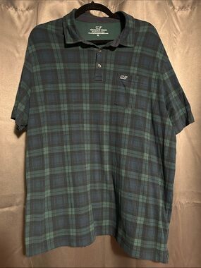 Vineyard Vines Blue and Green Plaid Short-Sleeve Polo